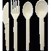 Single-use bio-based and eco-friendly beige cutlery: spoon, knife, fork.