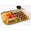 Поднос из ламинированного золотого картона 30×20 см для мини суши-сета, кейтеринга и доставки еды