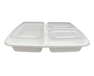 Reusable 3-compartment food container with lid 1200 ml, PP, white
