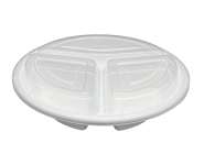 Reusable 3-compartment round food container with lid, PP, white