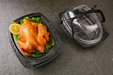 Chicken Roaster Plastic Packaging with handles and clear lid, PS
