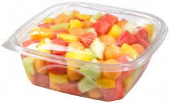 Square plastic container for fruit salads with lid